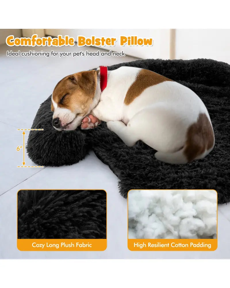 Plush Calming Dog Couch Bed with Anti-Slip Bottom-S - Black - Dog Supplies
