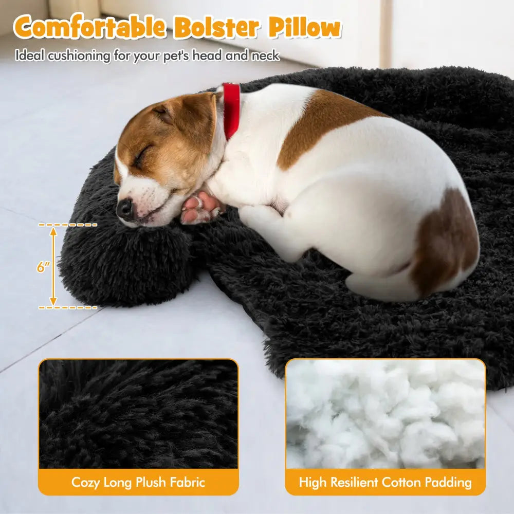 Plush Calming Dog Couch Bed with Anti-Slip Bottom-S - Black - Dog Supplies