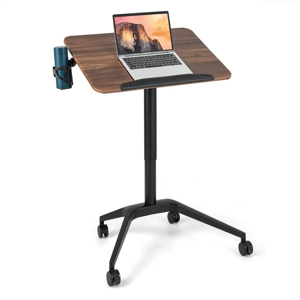 Pneumatic Standing Desk with Anti-fall Baffle and Cup Holder - Brown - Laptop Tables & Printer Stands