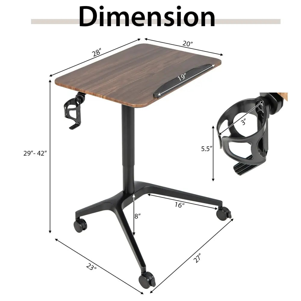 Pneumatic Standing Desk with Anti-fall Baffle and Cup Holder - Brown - Laptop Tables & Printer Stands