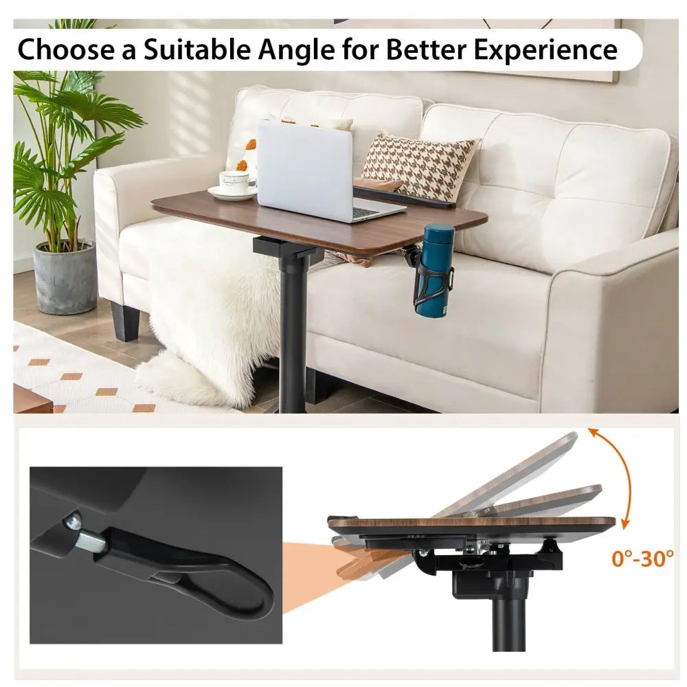 Pneumatic Standing Desk with Anti-fall Baffle and Cup Holder - Brown - Laptop Tables & Printer Stands
