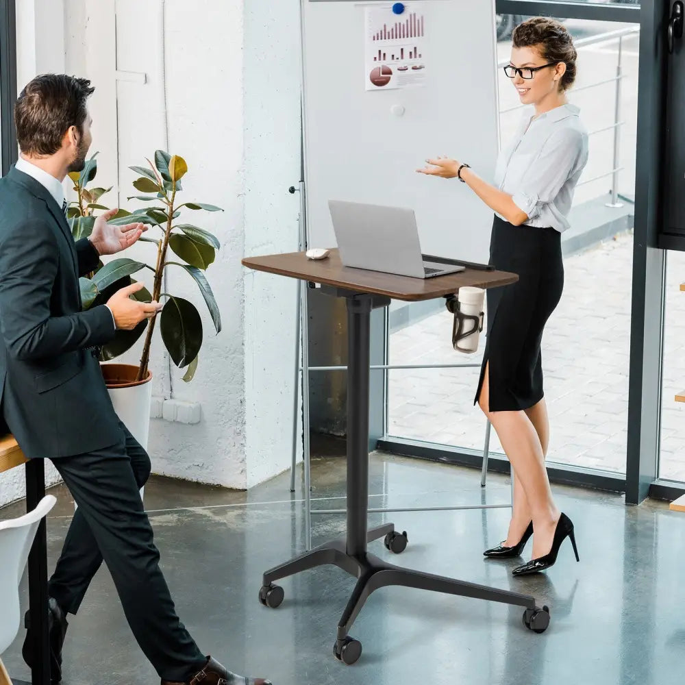 Pneumatic Standing Desk with Anti-fall Baffle and Cup Holder - Brown - Laptop Tables & Printer Stands