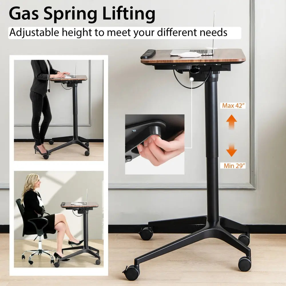 Pneumatic Standing Desk with Anti-fall Baffle and Cup Holder - Brown - Laptop Tables & Printer Stands