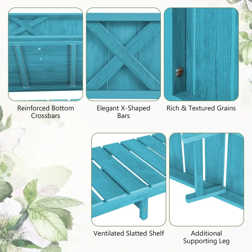 Poly Wood Elevated Planter Box with Legs Storage Shelf Drainage Holes-Blue - Blue - Raised Garden Beds