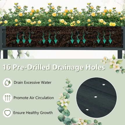 Poly Wood Elevated Planter Box with Legs Storage Shelf Drainage Holes-Black - Black - Raised Garden Beds