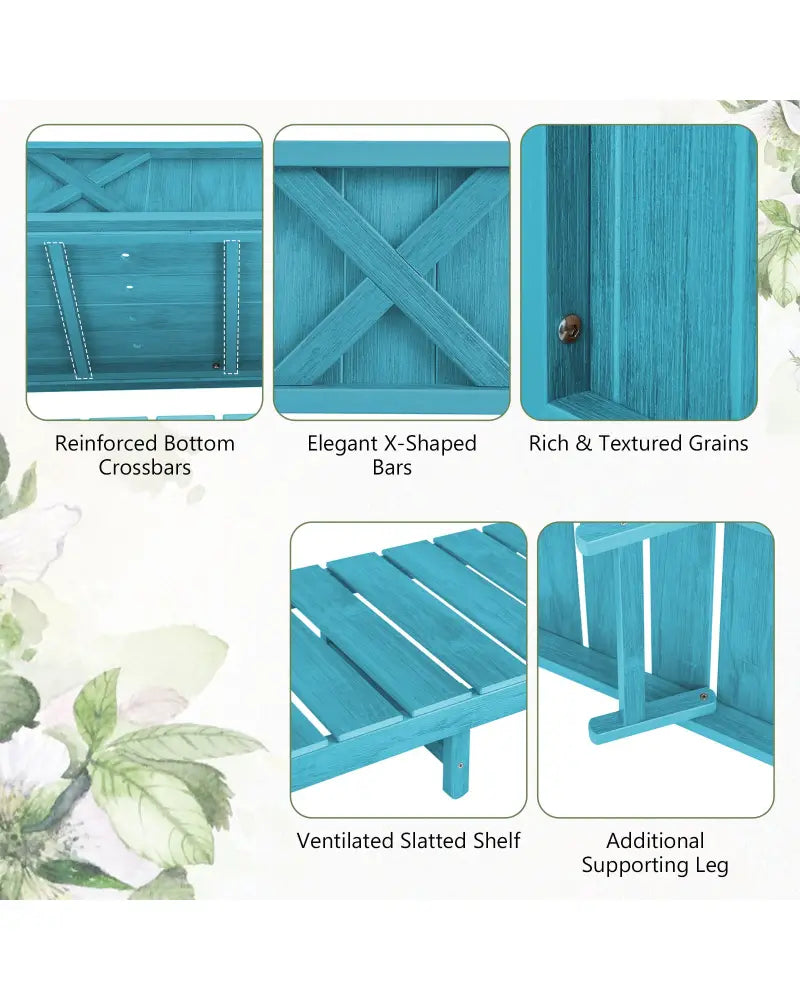 Poly Wood Elevated Planter Box with Legs Storage Shelf Drainage Holes-Blue - Blue - Raised Garden Beds