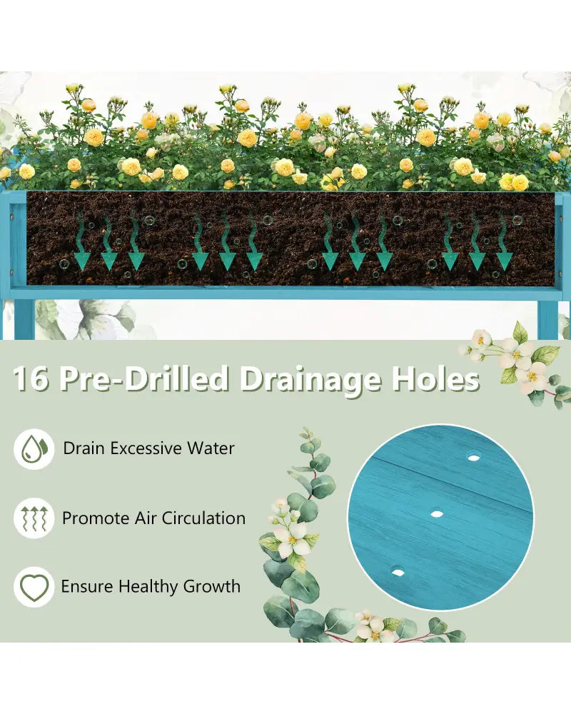 Poly Wood Elevated Planter Box with Legs Storage Shelf Drainage Holes-Blue - Blue - Raised Garden Beds