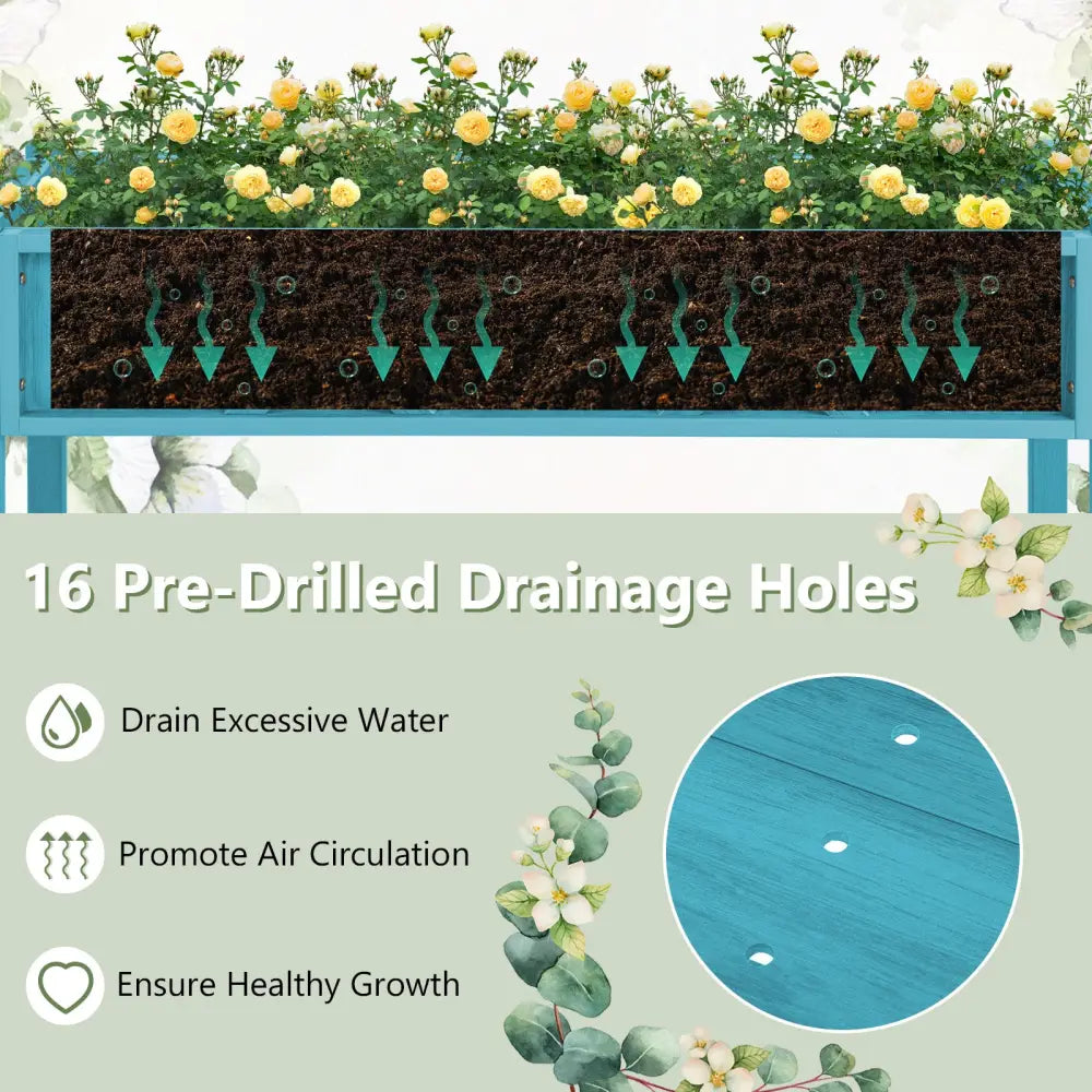 Poly Wood Elevated Planter Box with Legs Storage Shelf Drainage Holes-Blue - Blue - Raised Garden Beds