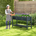 Poly Wood Elevated Planter Box with Legs Storage Shelf Drainage Holes-Black - Black - Raised Garden Beds