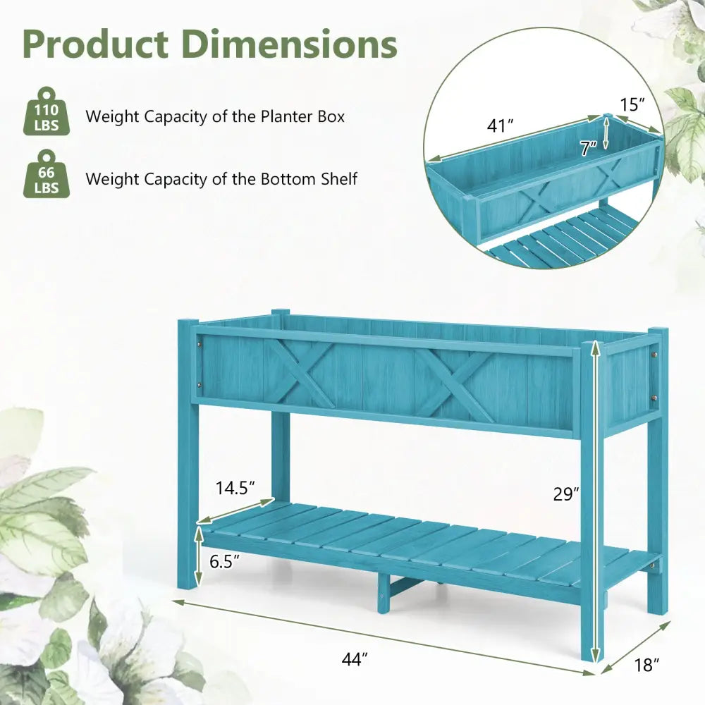 Poly Wood Elevated Planter Box with Legs Storage Shelf Drainage Holes-Blue - Blue - Raised Garden Beds