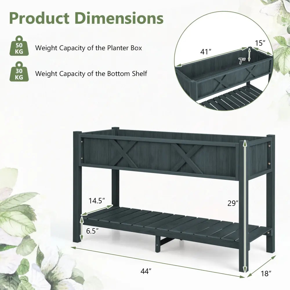 Poly Wood Elevated Planter Box with Legs Storage Shelf Drainage Holes-Black - Black - Raised Garden Beds