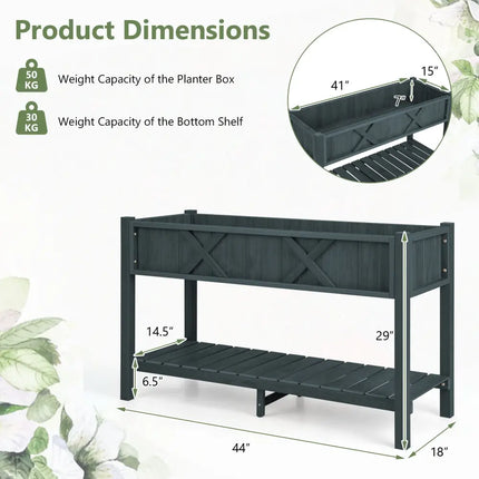 Poly Wood Elevated Planter Box with Legs Storage Shelf Drainage Holes-Black - Black - Raised Garden Beds