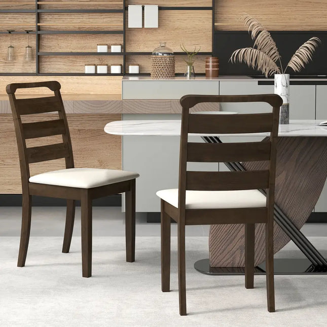 Polyester Upholstered Wooden Dining Chair Set of 2-Walnut - Walnut - Dining Chairs