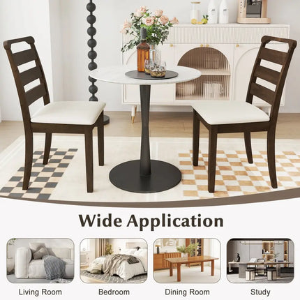 Polyester Upholstered Wooden Dining Chair Set of 2-Walnut - Walnut - Dining Chairs