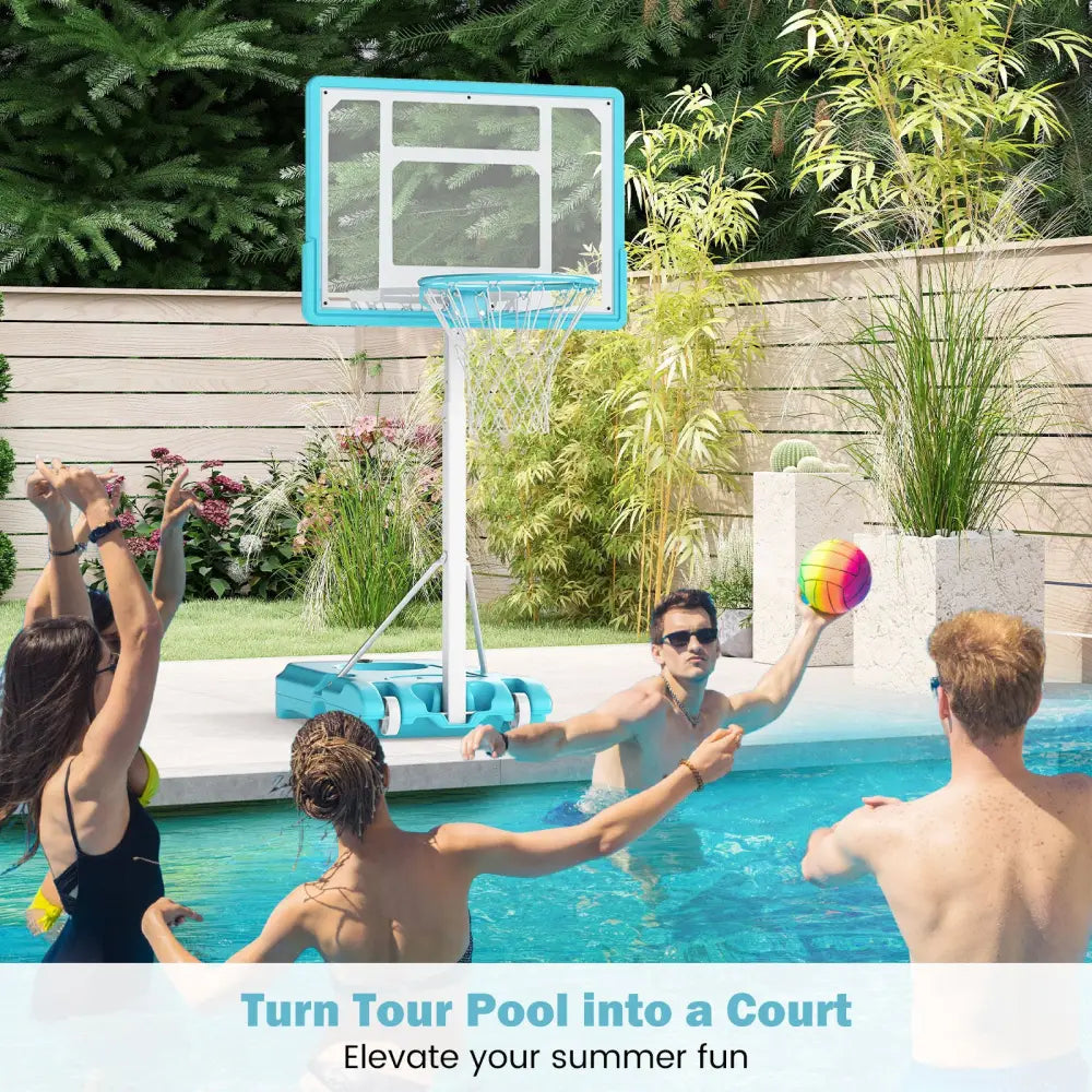 Pool Basketball Hoop Poolside Portable Basketball Goal with Shatterproof Backboard-White - White - Sport Equipments