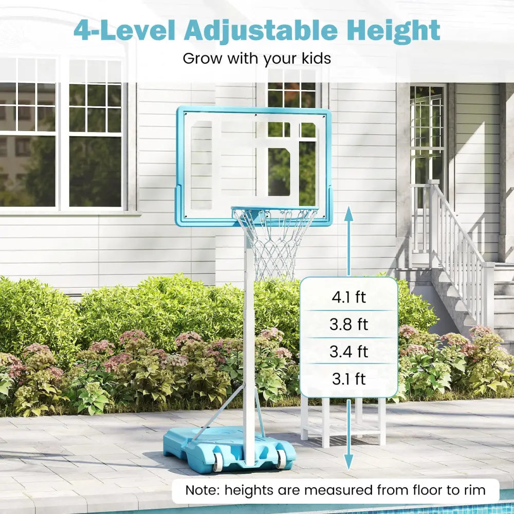 Pool Basketball Hoop Poolside Portable Basketball Goal with Shatterproof Backboard-White - White - Sport Equipments