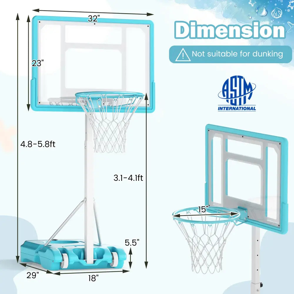Pool Basketball Hoop Poolside Portable Basketball Goal with Shatterproof Backboard-White - White - Sport Equipments