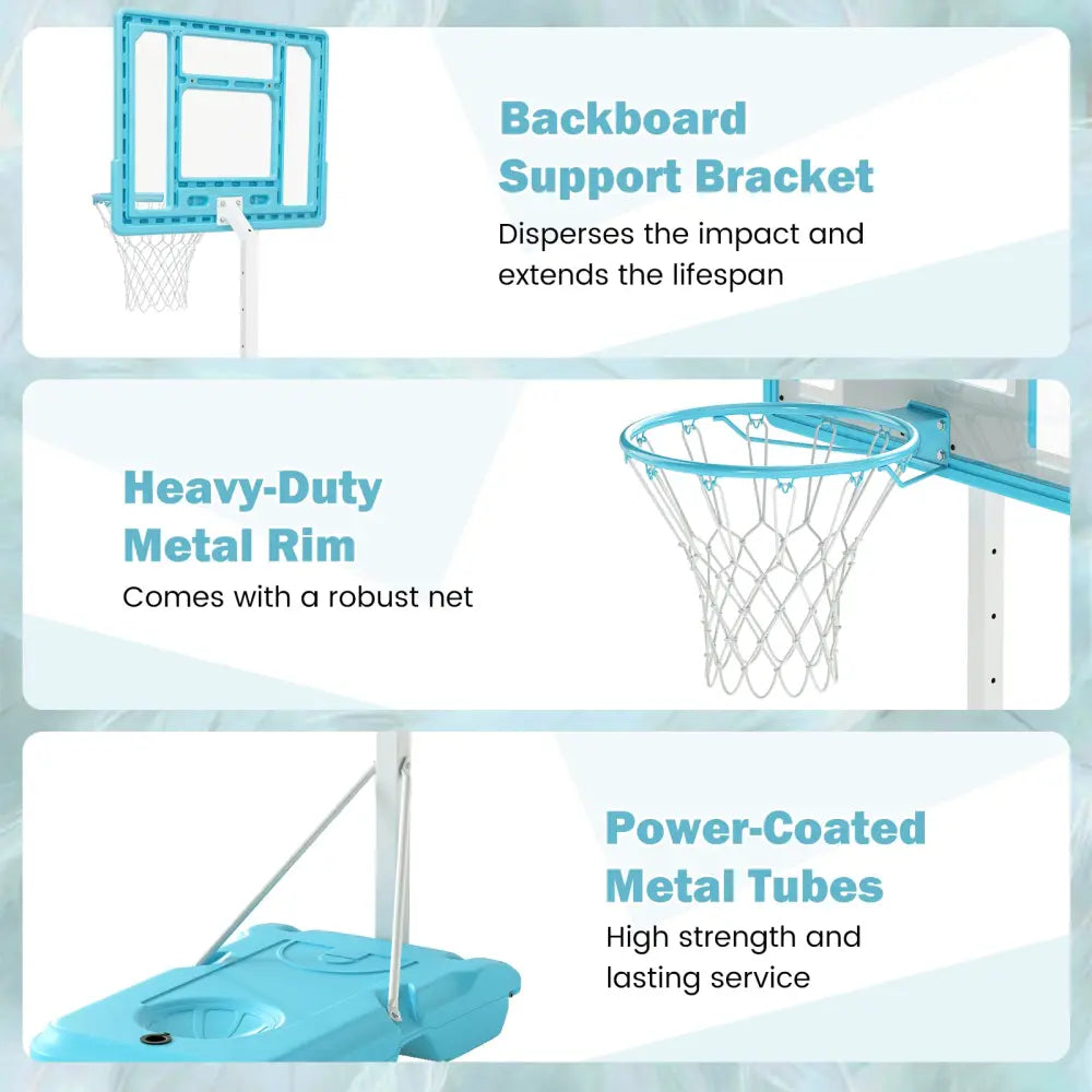 Pool Basketball Hoop Poolside Portable Basketball Goal with Shatterproof Backboard-White - White - Sport Equipments