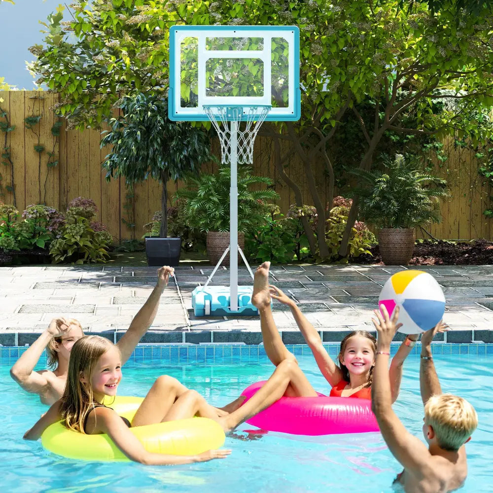 Pool Basketball Hoop Poolside Portable Basketball Goal with Shatterproof Backboard-White - White - Sport Equipments