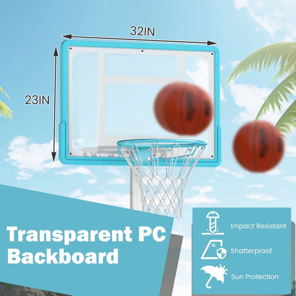 Pool Basketball Hoop Poolside Portable Basketball Goal with Shatterproof Backboard-White - White - Sport Equipments