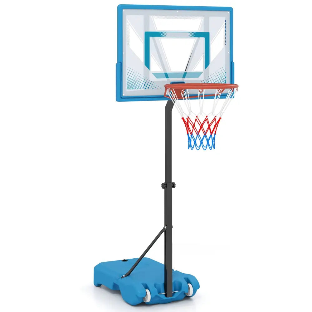 Pool Basketball Hoop with 3-Level Adjustable Height and Weighted Base - Blue - Sport Equipments