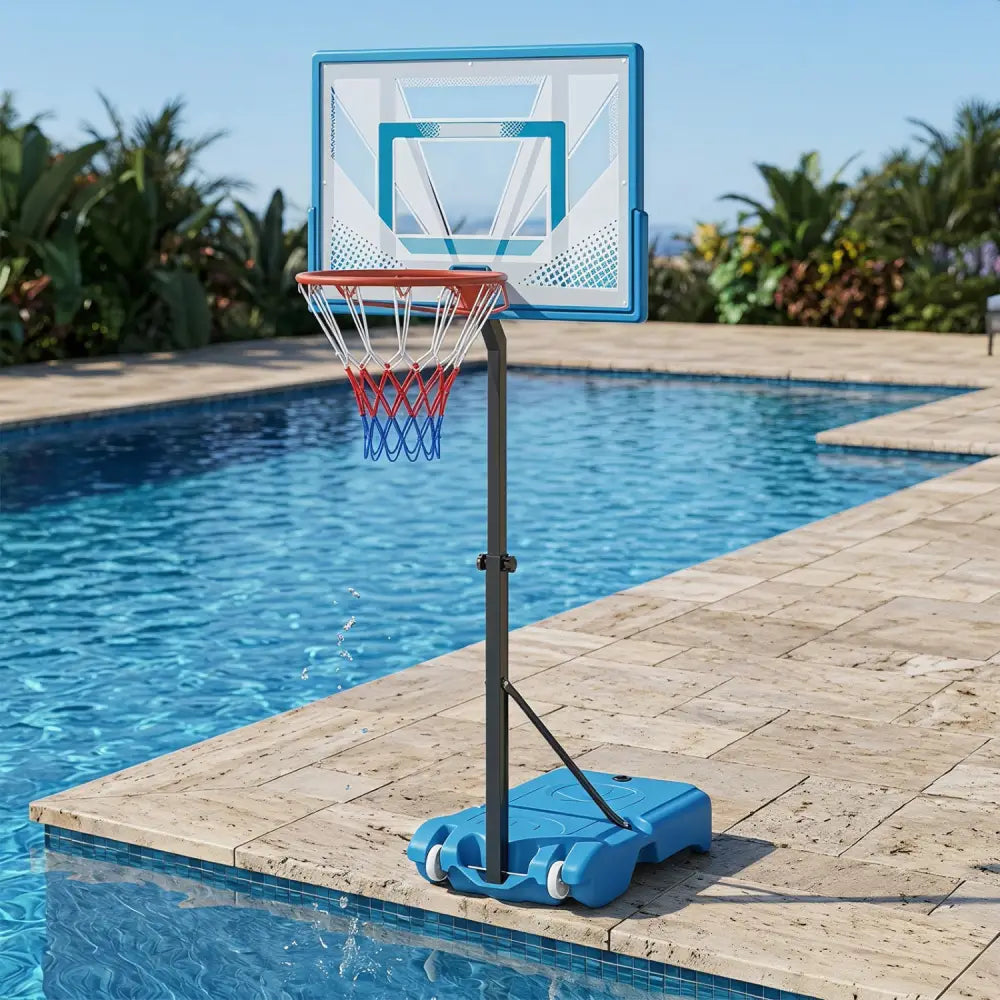 Pool Basketball Hoop with 3-Level Adjustable Height and Weighted Base - Blue - Sport Equipments