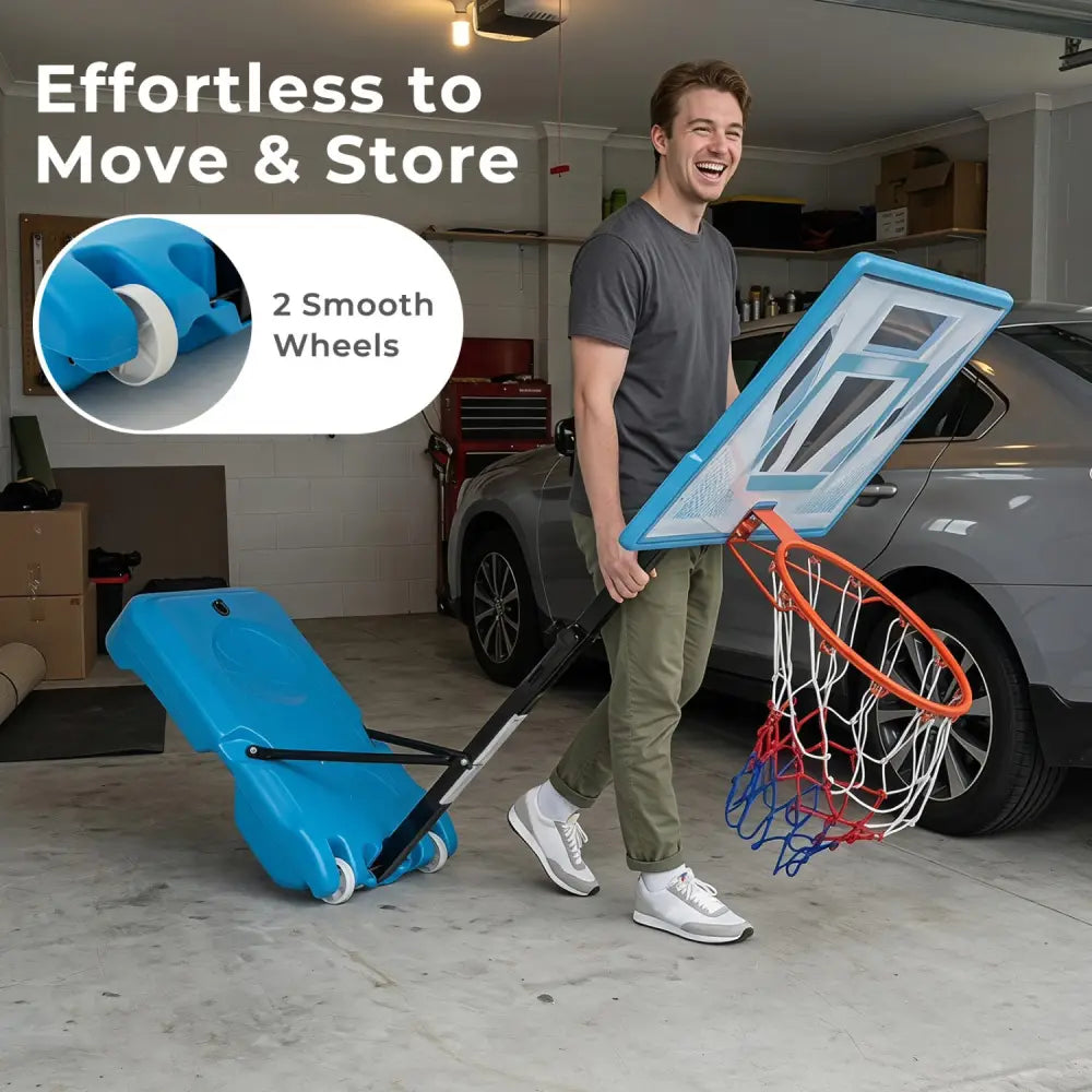 Pool Basketball Hoop with 3-Level Adjustable Height and Weighted Base - Blue - Sport Equipments