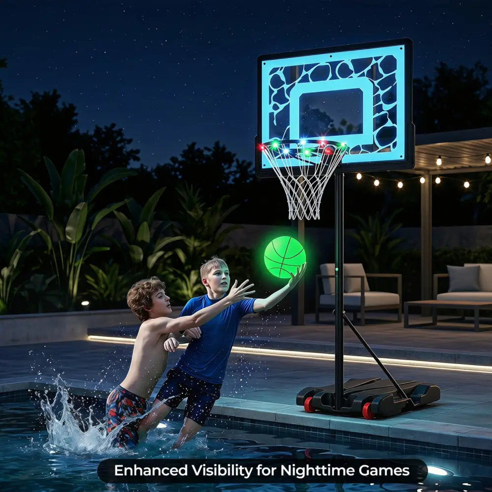 Pool Basketball Hoop with LED for Driveway Poolside Night Training - Sport Equipments
