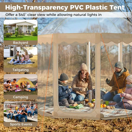 Pop Up Bubble Tent 10x10 FT for 8-10 People Weatherproof Pod with 540° Panoramic Clear PVC - Tents