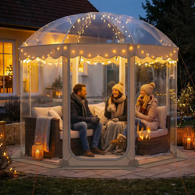 Pop Up Bubble Tent 10x10 FT for 8-10 People Weatherproof Pod with 540° Panoramic Clear PVC - Tents