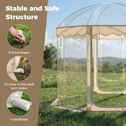 Pop Up Bubble Tent 10x10 FT for 8-10 People Weatherproof Pod with 540° Panoramic Clear PVC - Tents