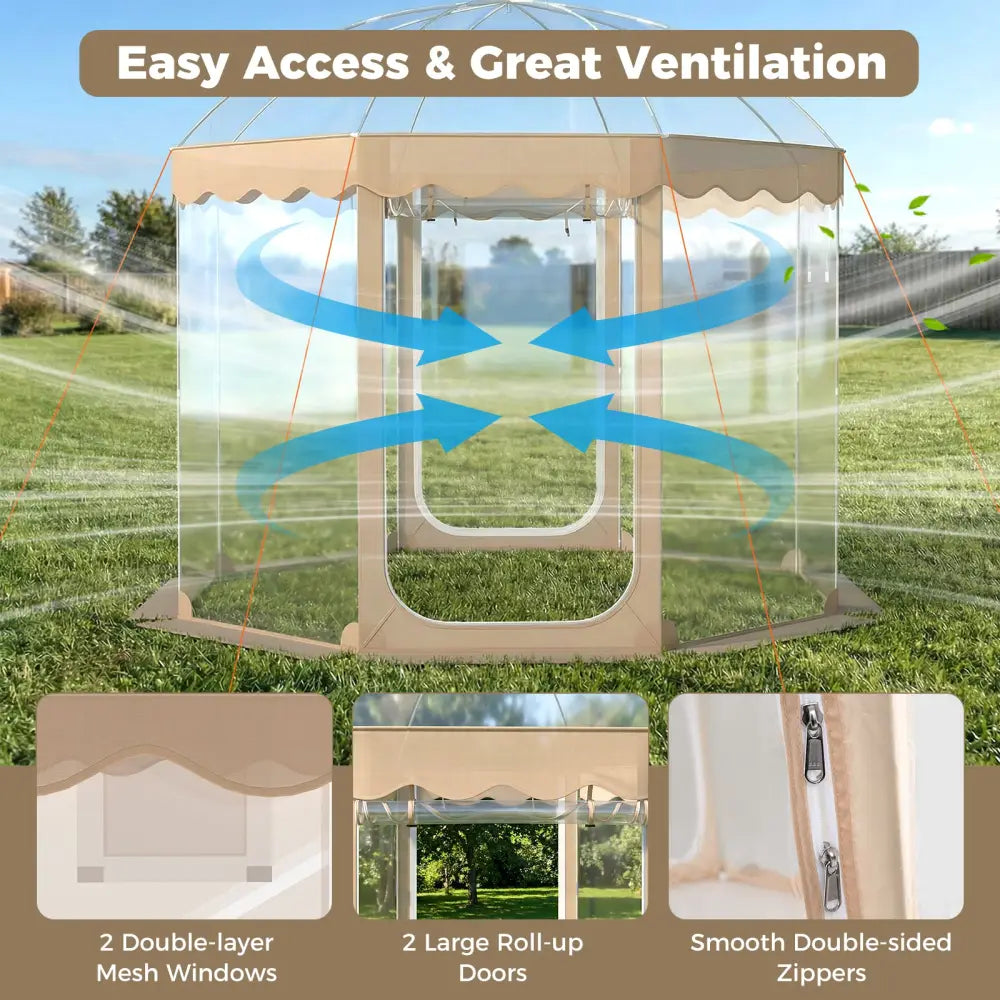 Pop Up Bubble Tent 10x10 FT for 8-10 People Weatherproof Pod with 540° Panoramic Clear PVC - Tents