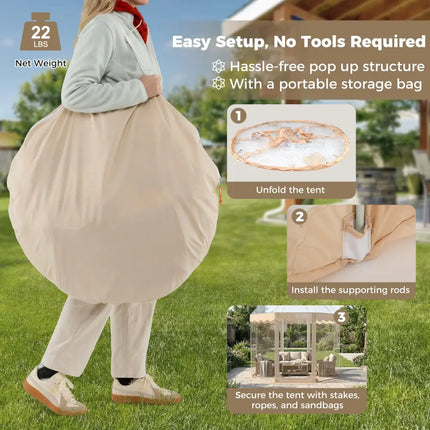 Pop Up Bubble Tent 10x10 FT for 8-10 People Weatherproof Pod with 540° Panoramic Clear PVC - Tents