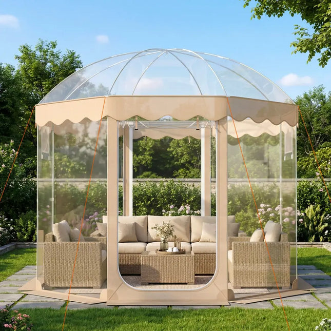 Pop Up Bubble Tent 10x10 FT for 8-10 People Weatherproof Pod with 540° Panoramic Clear PVC - Tents