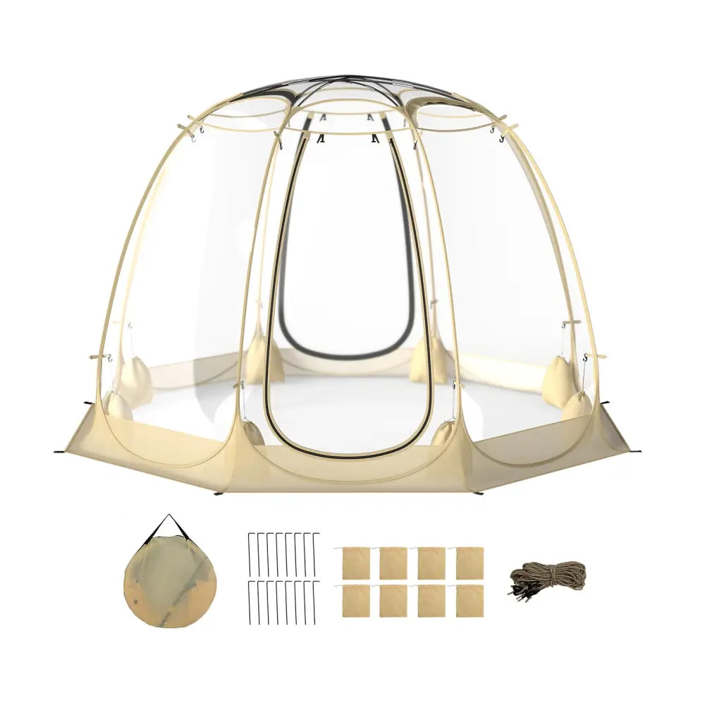 Pop Up Bubble Tent 630° Transparent PVC Igloo 8.5 x 8.5 FT Instant Setup Screen House for 5-6 People-Beige - Beige
