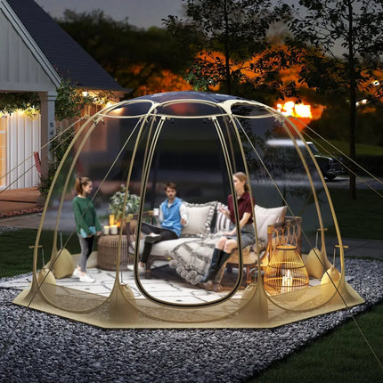 Pop Up Bubble Tent 630° Transparent PVC Igloo 8.5 x 8.5 FT Instant Setup Screen House for 5-6 People-Beige - Beige