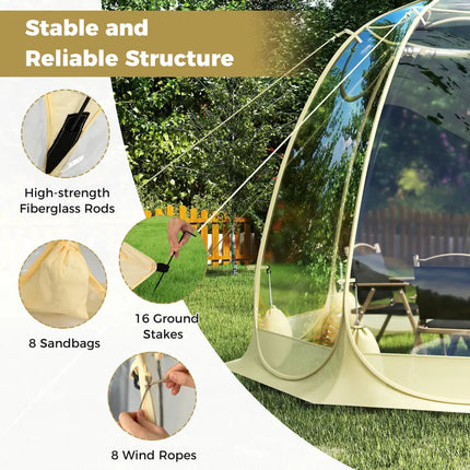 Pop Up Bubble Tent 630° Transparent PVC Igloo 8.5 x 8.5 FT Instant Setup Screen House for 5-6 People-Beige - Beige
