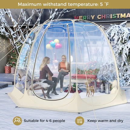 Pop Up Bubble Tent 630° Transparent PVC Igloo 8.5 x 8.5 FT Instant Setup Screen House for 5-6 People-Beige - Beige