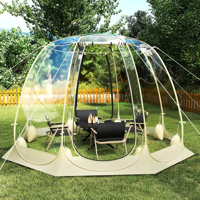 Pop Up Bubble Tent 630° Transparent PVC Igloo 8.5 x 8.5 FT Instant Setup Screen House for 5-6 People-Beige - Beige