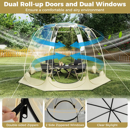 Pop Up Bubble Tent 630° Transparent PVC Igloo 8.5 x 8.5 FT Instant Setup Screen House for 5-6 People-Beige - Beige