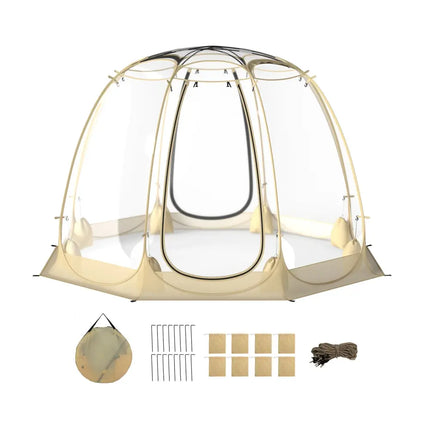 Pop Up Bubble Tent 630° Transparent PVC Igloo 8.5 x 8.5 FT Instant Setup Screen House for 5-6 People-Beige - Beige