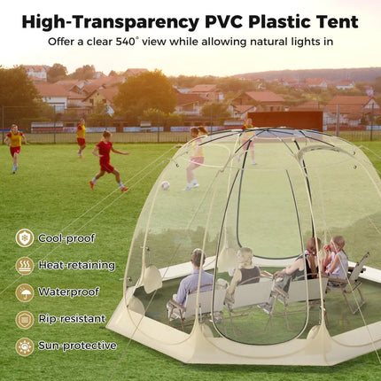 Pop Up Bubble Tent 630° Transparent PVC Igloo 8.5 x 8.5 FT Instant Setup Screen House for 5-6 People-Beige - Beige