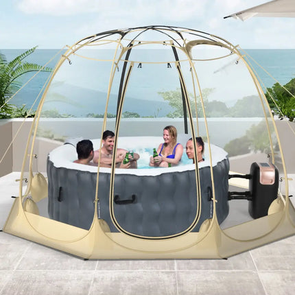 Pop Up Bubble Tent 630° Transparent PVC Igloo 8.5 x 8.5 FT Instant Setup Screen House for 5-6 People-Beige - Beige