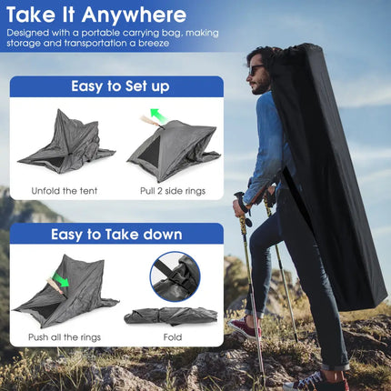 Pop-up Camping Tent for 2-3 People with Carry Bag and Rainfly for Backpacking Hiking Trip-Gray - Gray - Tents