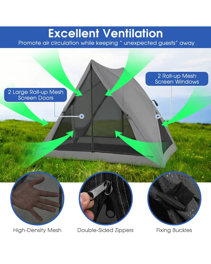 Pop-up Camping Tent for 2-3 People with Carry Bag and Rainfly for Backpacking Hiking Trip-Gray - Gray - Tents