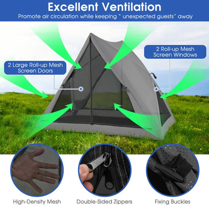 Pop-up Camping Tent for 2-3 People with Carry Bag and Rainfly for Backpacking Hiking Trip-Gray - Gray - Tents