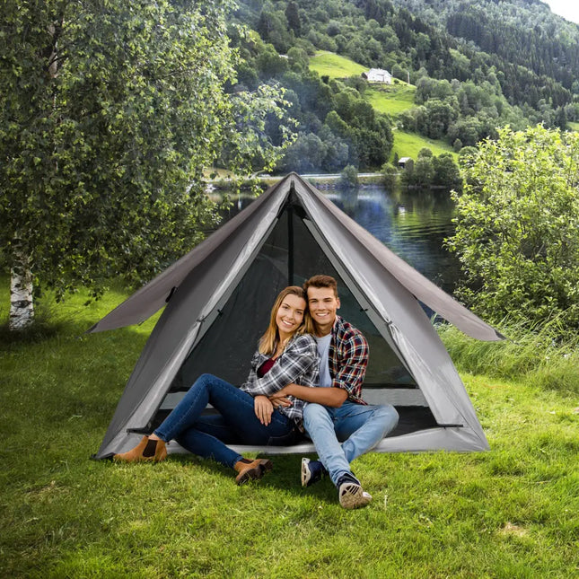 Pop-up Camping Tent for 2-3 People with Carry Bag and Rainfly for Backpacking Hiking Trip-Gray - Gray - Tents