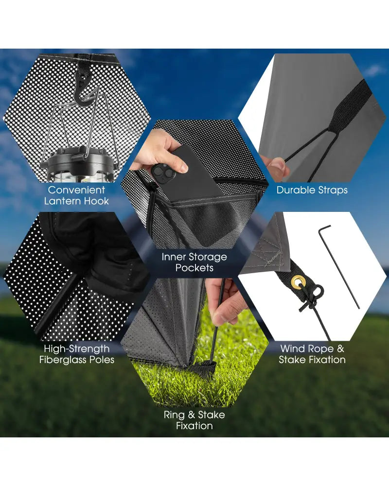 Pop-up Camping Tent for 2-3 People with Carry Bag and Rainfly for Backpacking Hiking Trip-Gray - Gray - Tents