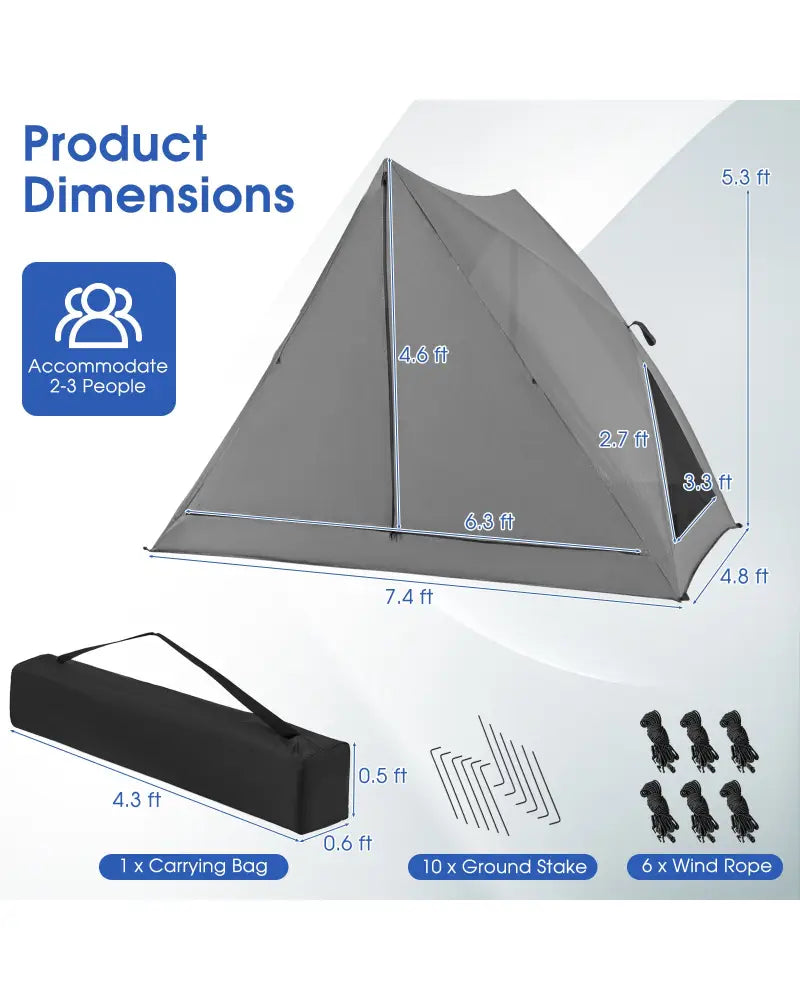 Pop-up Camping Tent for 2-3 People with Carry Bag and Rainfly for Backpacking Hiking Trip-Gray - Gray - Tents