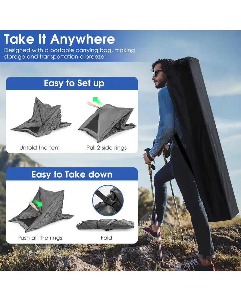 Pop-up Camping Tent for 2-3 People with Carry Bag and Rainfly for Backpacking Hiking Trip-Gray - Gray - Tents